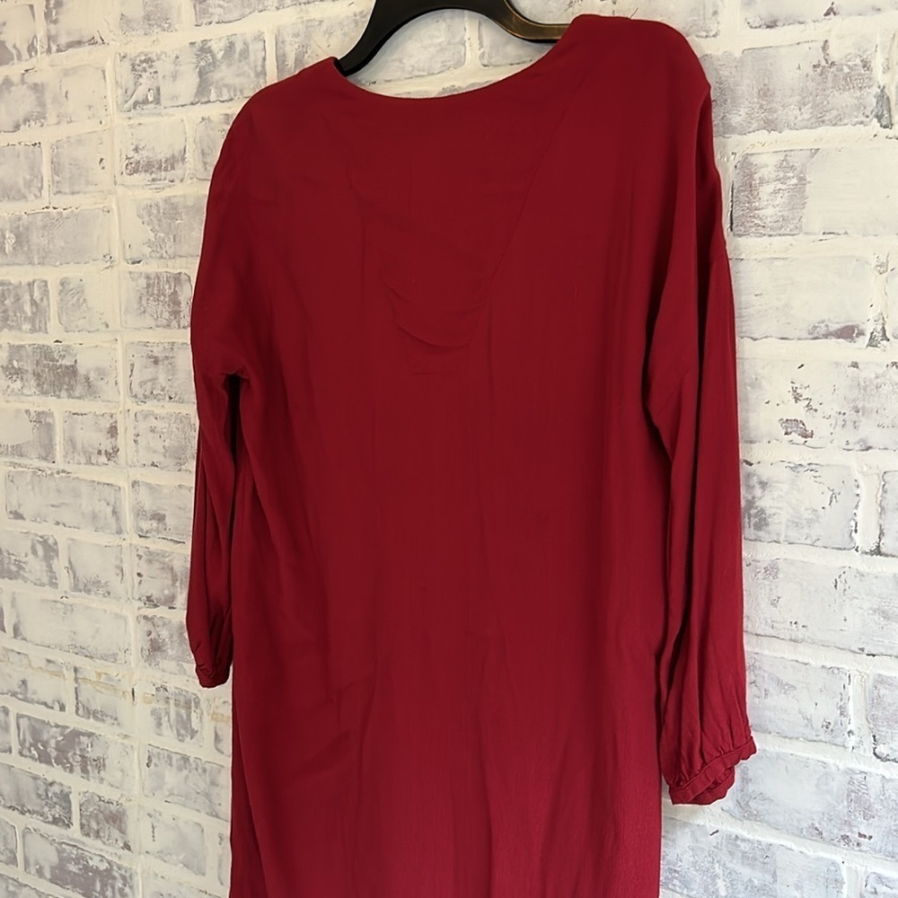 MADEWELL Dress Du Jour Tunic Dress Size XXS V-Neck Pockets L/S Red Garnet Womens - Picture 10 of 11